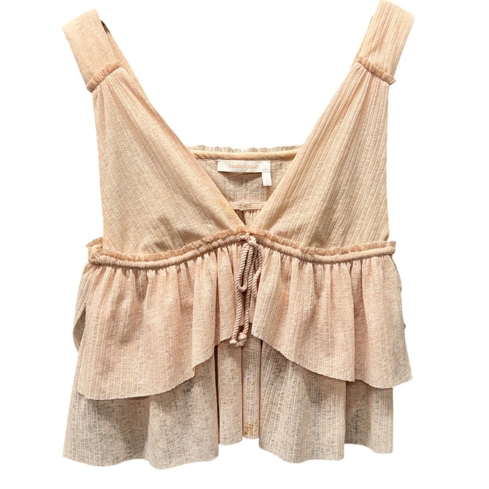 See by Chloe Top Tiered Tank in Silver Pink Sleeveless V-Neck Womens Small S